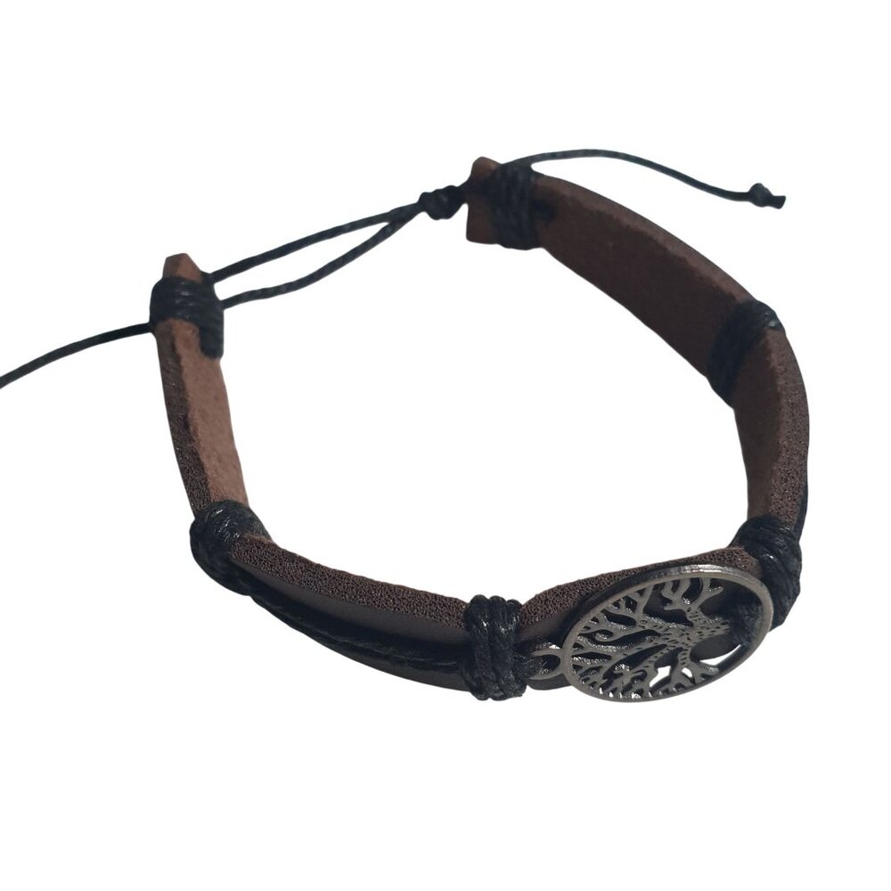 Tree Of Life Leather Adjustable Bracelet Brown Cord Handmade Jewelry Beach Gift